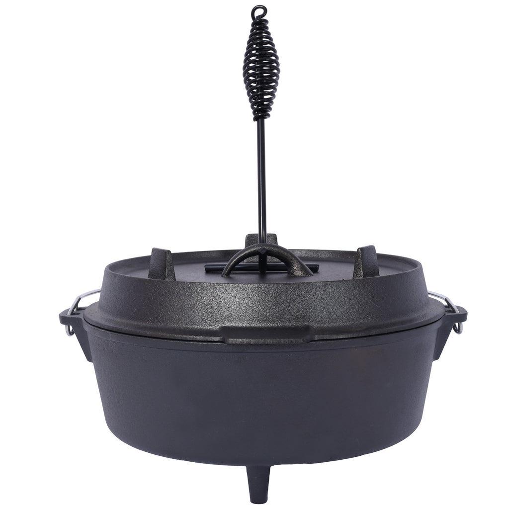 ast iron Dutch oven with lid, outdoor camping deep pot, used for camping, cooking, barbecue and leg rest, 8 Quart