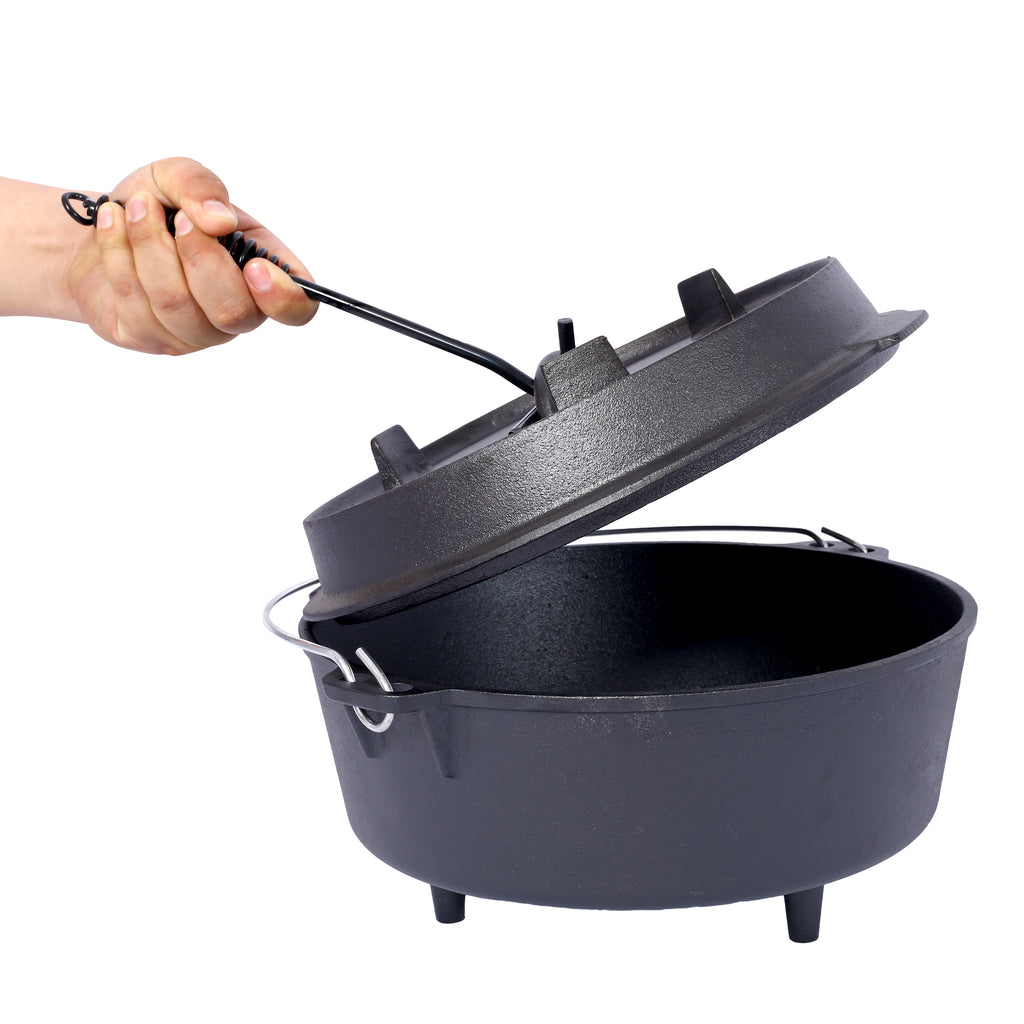 ast iron Dutch oven with lid, outdoor camping deep pot, used for camping, cooking, barbecue and leg rest, 8 Quart